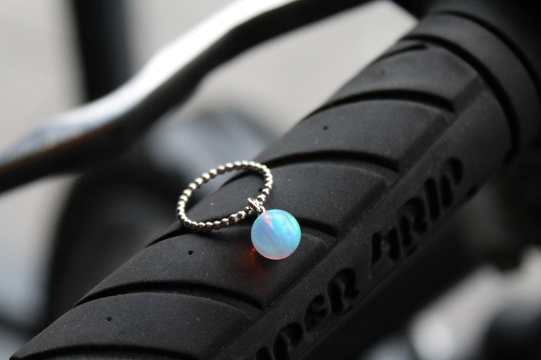Iridescent Sea Opal Ring Silver