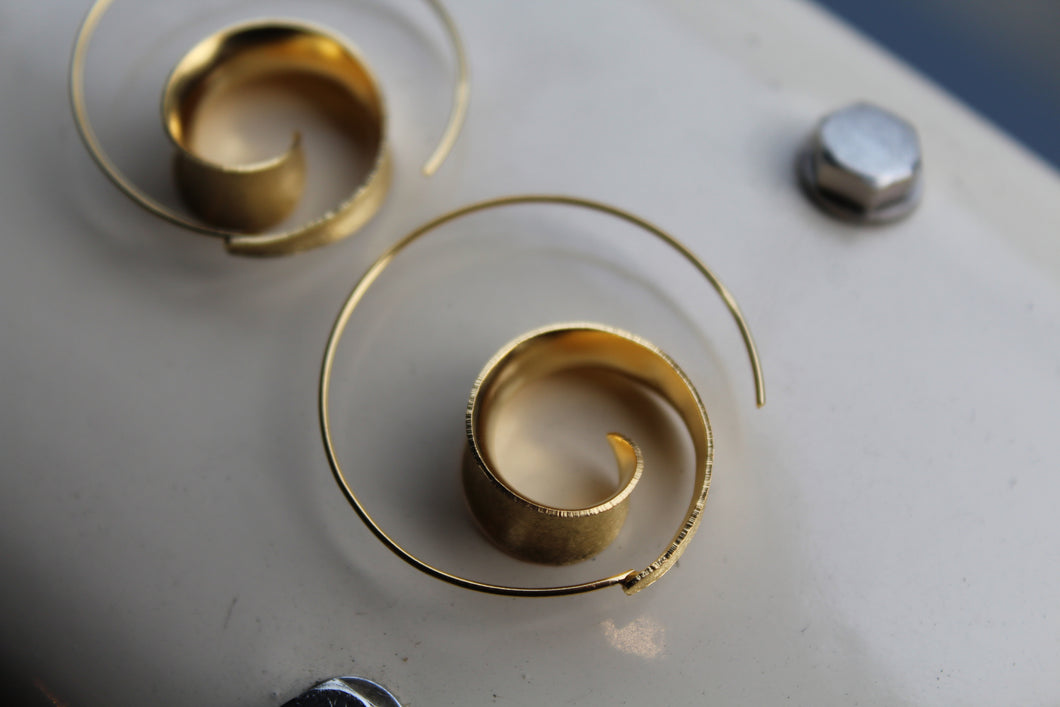 Gold Dipped Satin Finish Swirl Hoop Earring