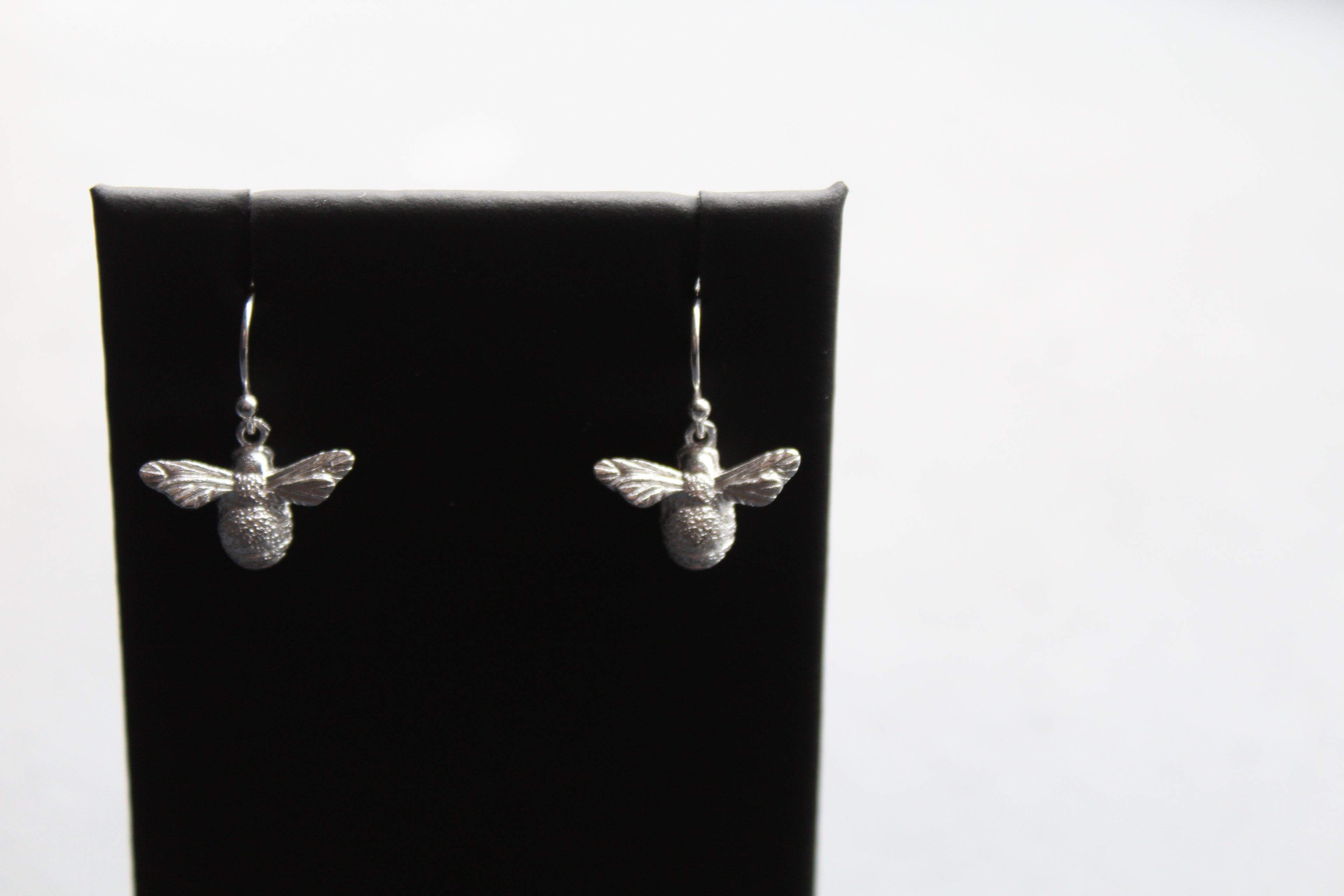 Textured Silver Bumble Bee Drop Earrings