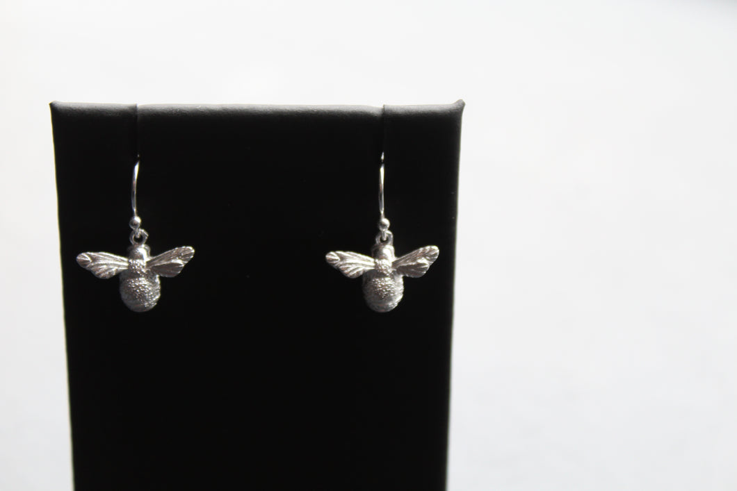 Textured Silver Bumble Bee Drop Earrings