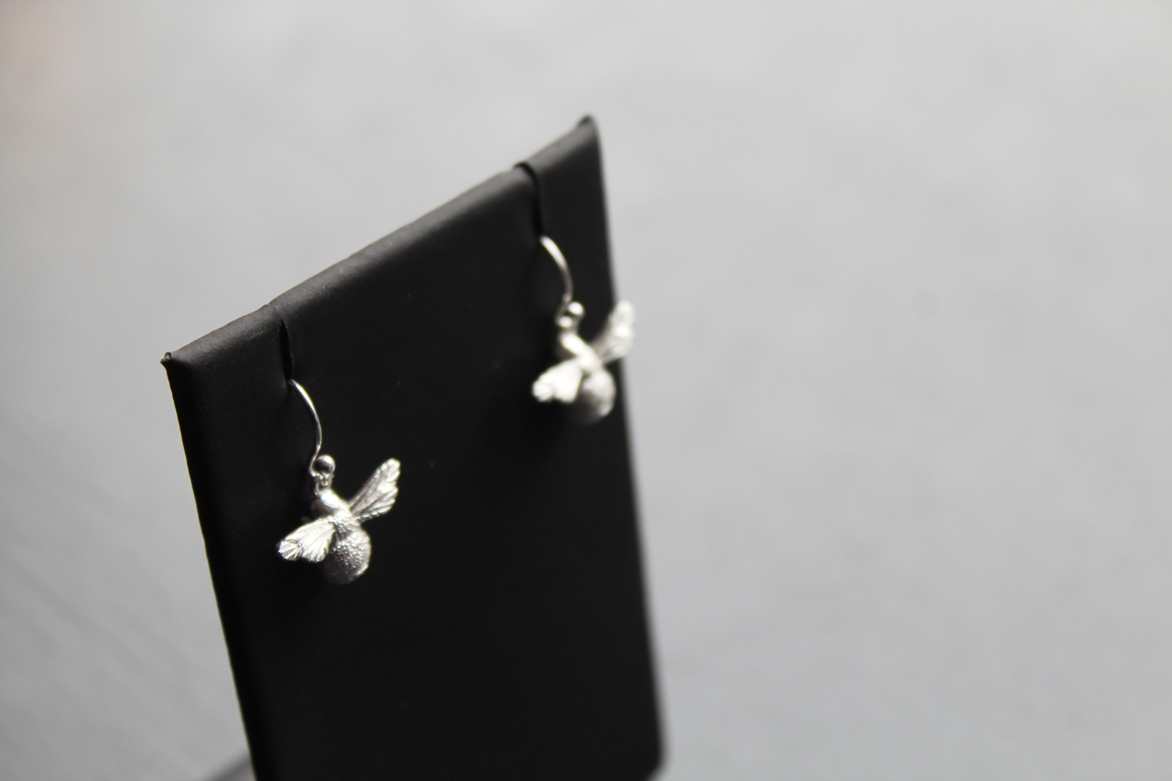 Textured Silver Bumble Bee Drop Earrings
