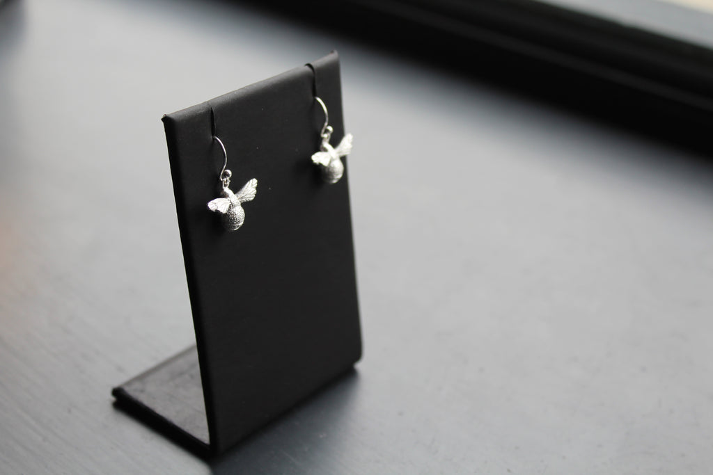 Textured Silver Bumble Bee Drop Earrings