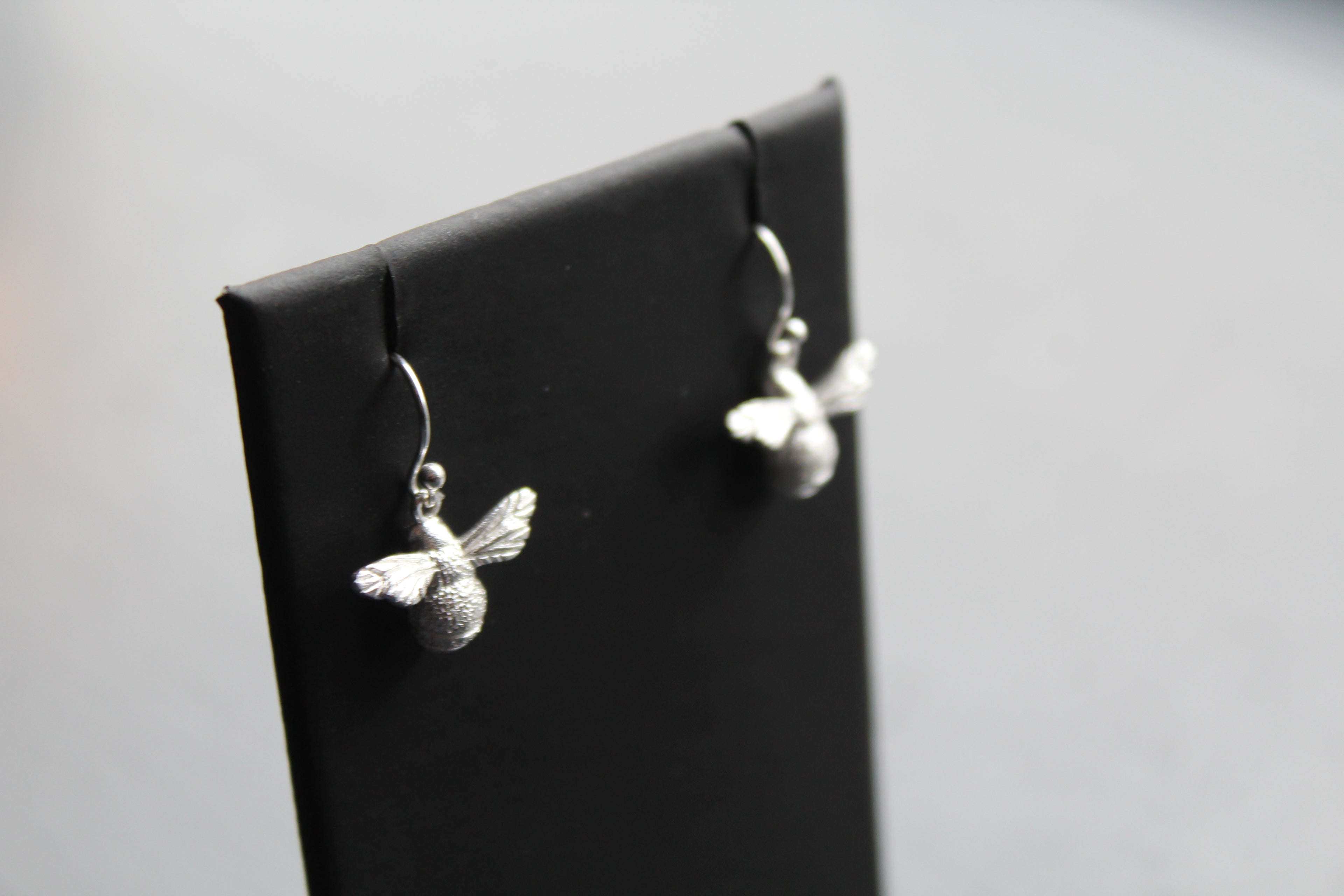 Textured Silver Bumble Bee Drop Earrings
