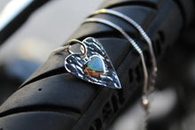 Load image into Gallery viewer, Opalite Hammered Heart Pendant &amp; Chain
