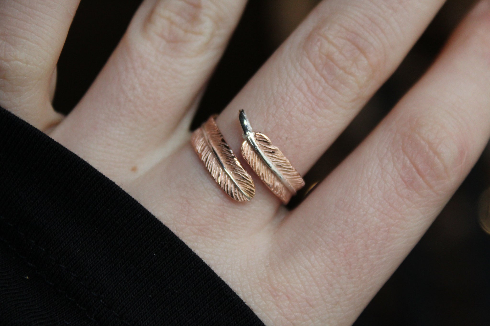 Rose Gold Adjustable Feather Ring Swax Jewellery Barmouth