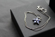 Load image into Gallery viewer, Silver &amp; Tanzanite CZ Flower Pendant with 16-18&quot; Silver Chain
