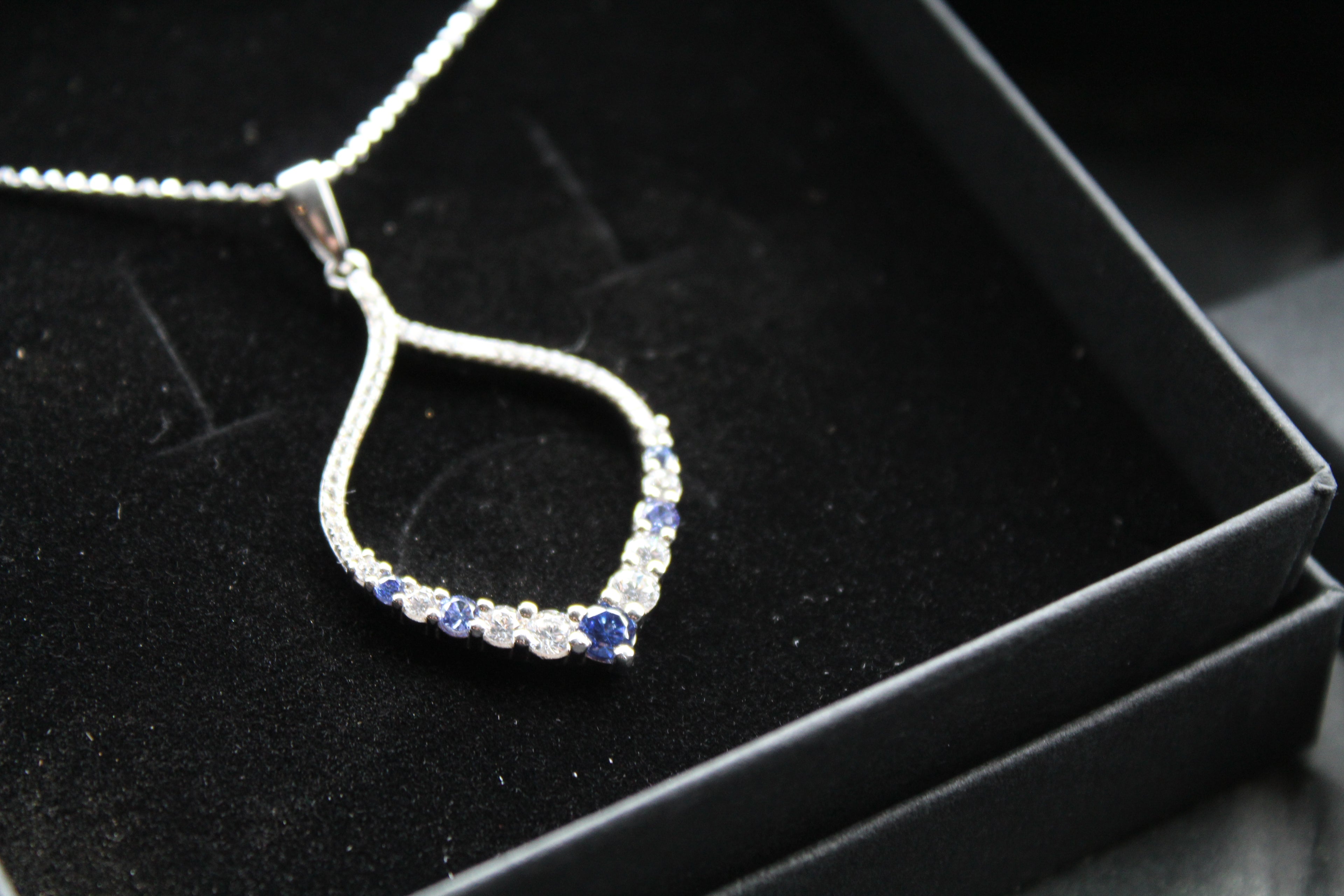Tanzanite CZ Loop Pendant 16" Chain