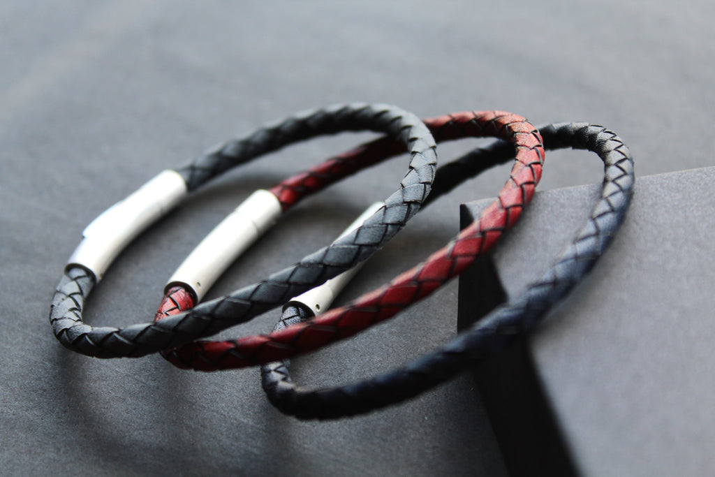 Thin Single Plait Leather Bracelets