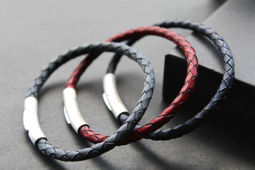 Thin Single Plait Leather Bracelets