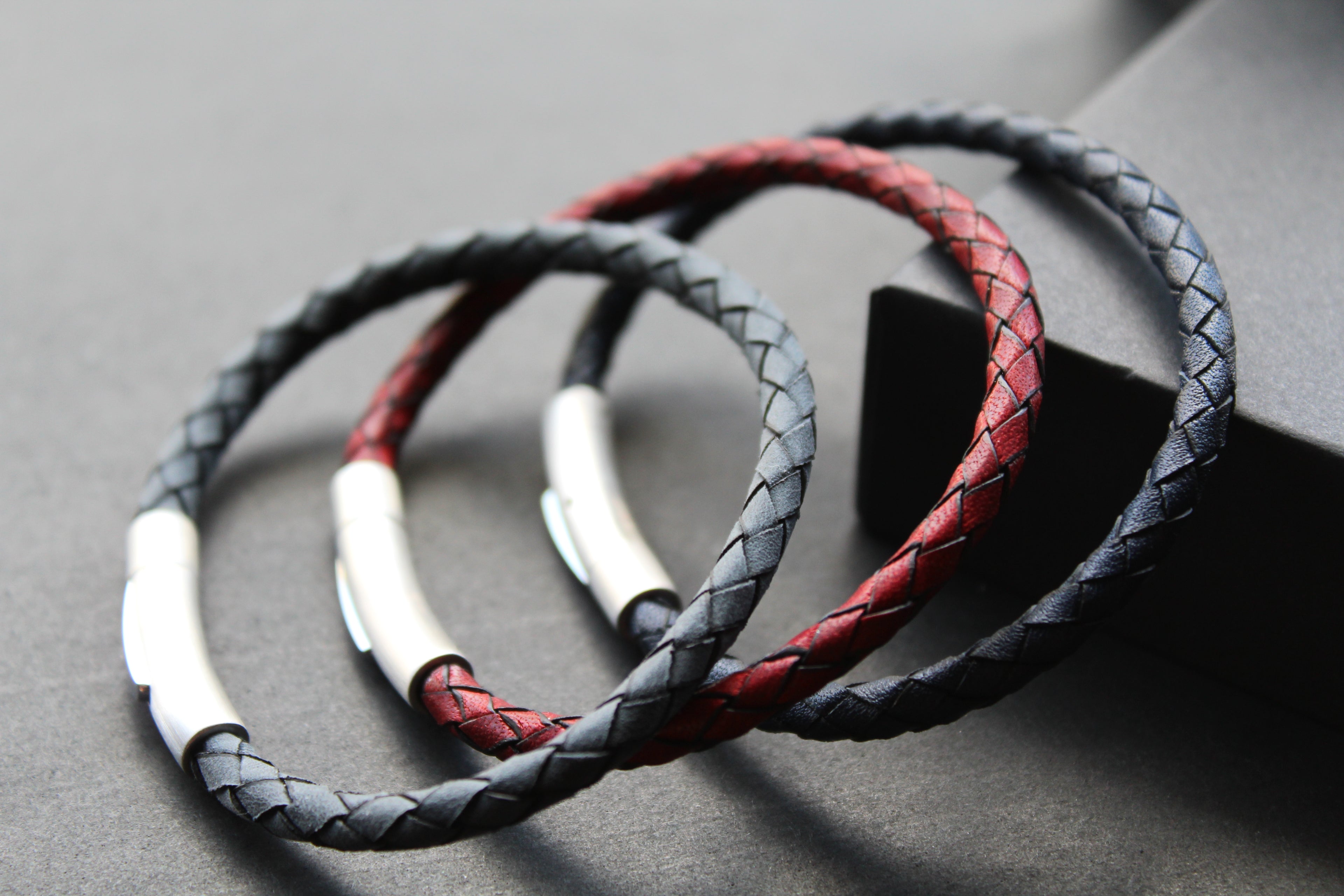 Thin Single Plait Leather Bracelets