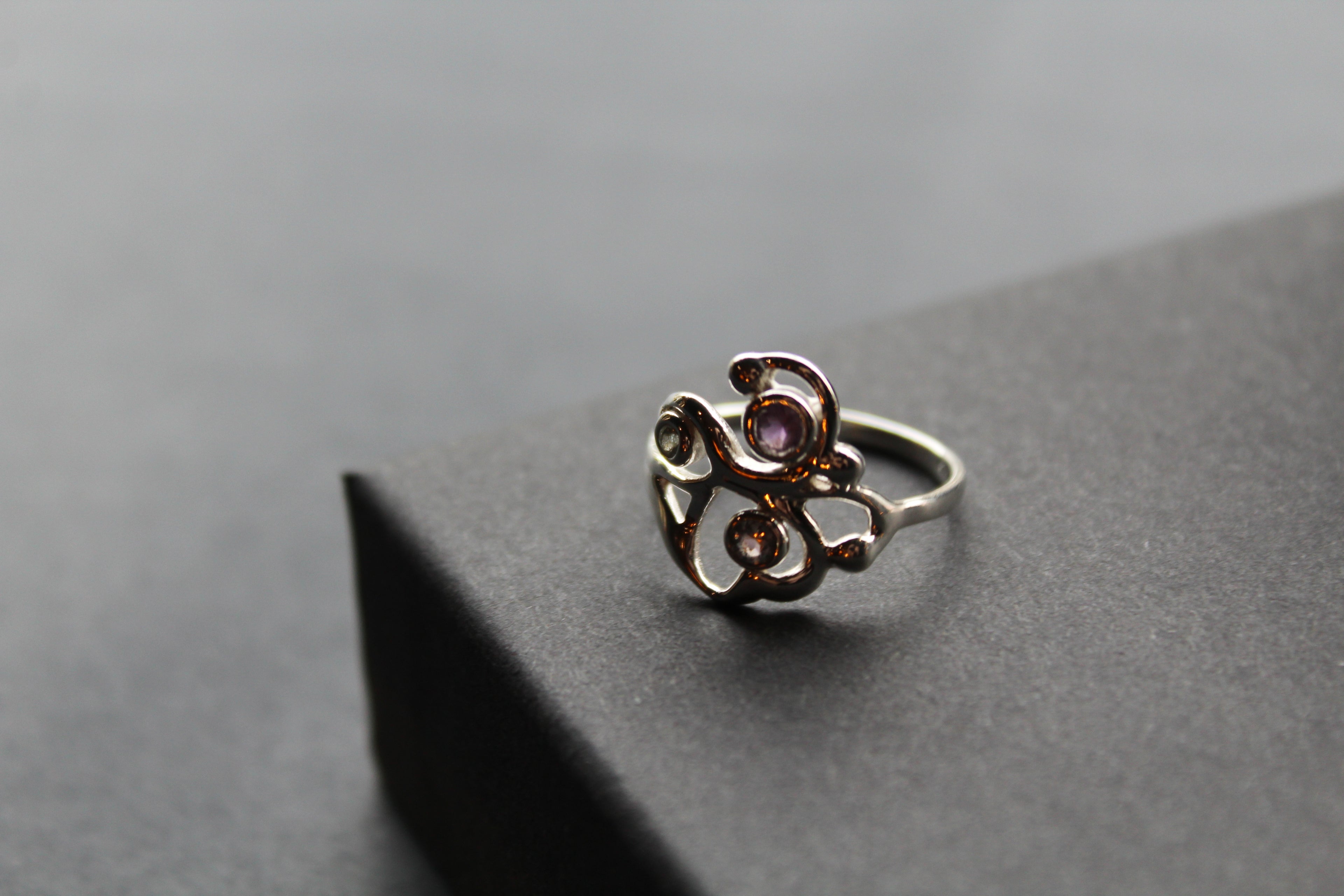 Three Stone Ring with Amethyst Blue Topaz and Iolite