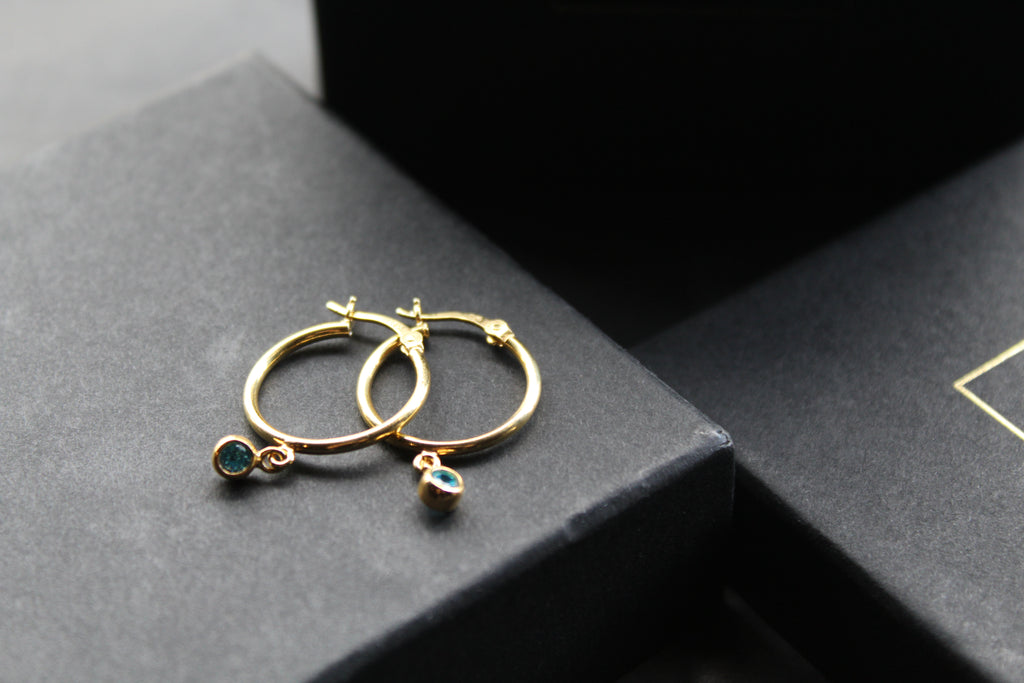Topaz Blue Cubic Zirconia Hinged Hoops