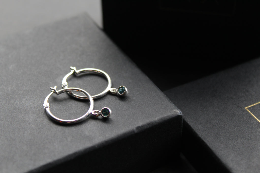 Topaz Blue Cubic Zirconia Hinged Hoops