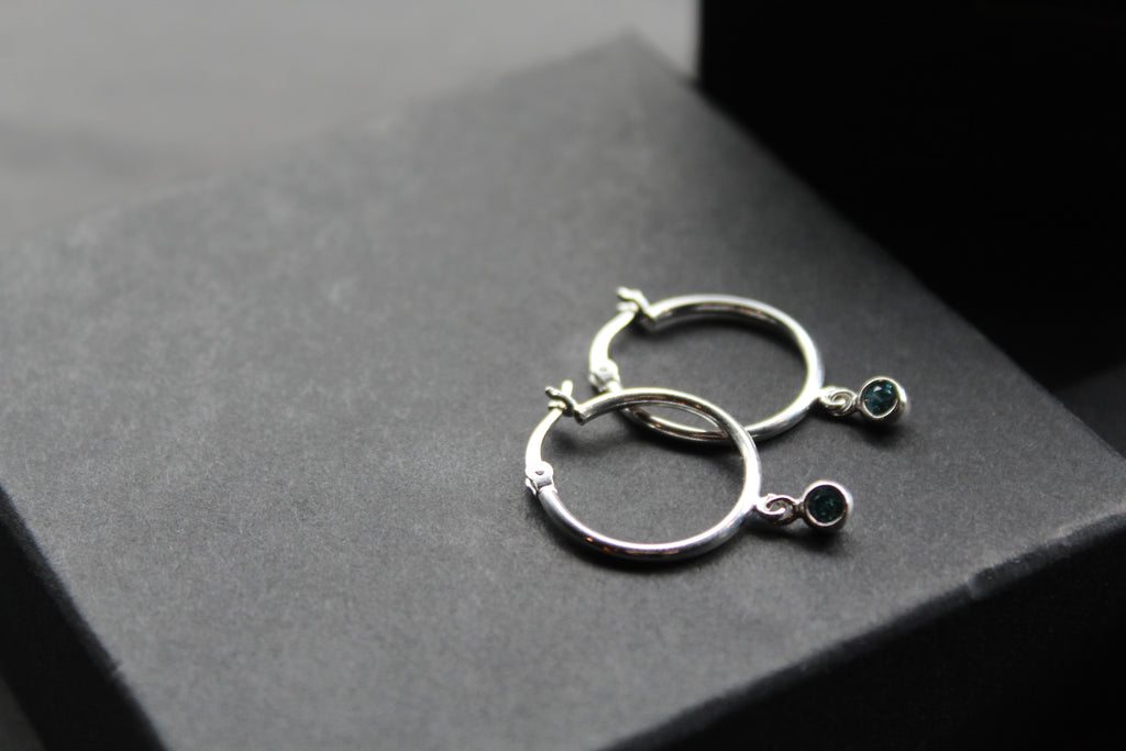 Topaz Blue Cubic Zirconia Hinged Hoops