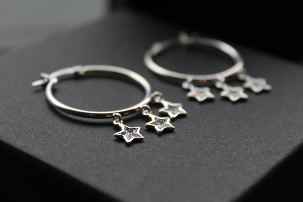 Triple Stardust Silver Hoops