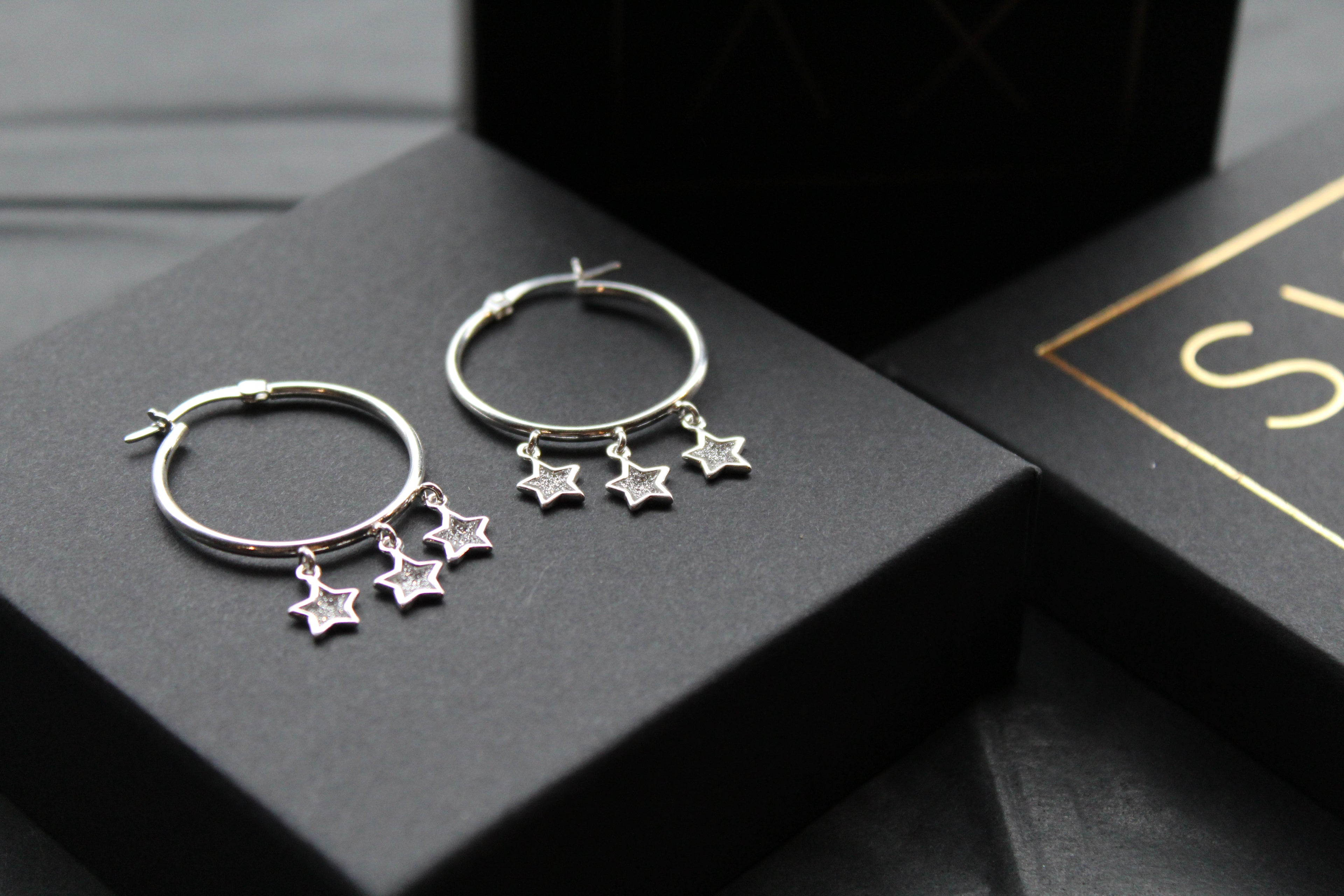 Triple Stardust Silver Hoops