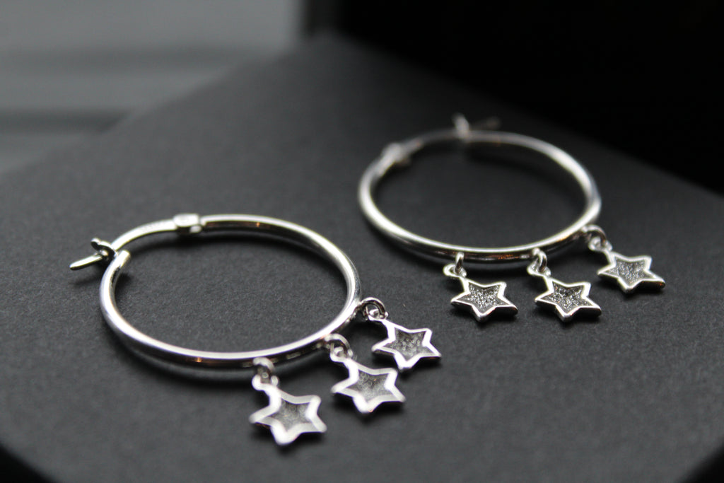 Triple Stardust Silver Hoops