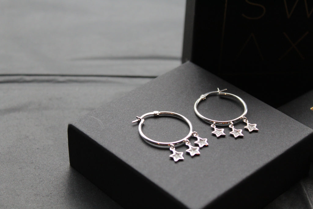 Triple Stardust Silver Hoops