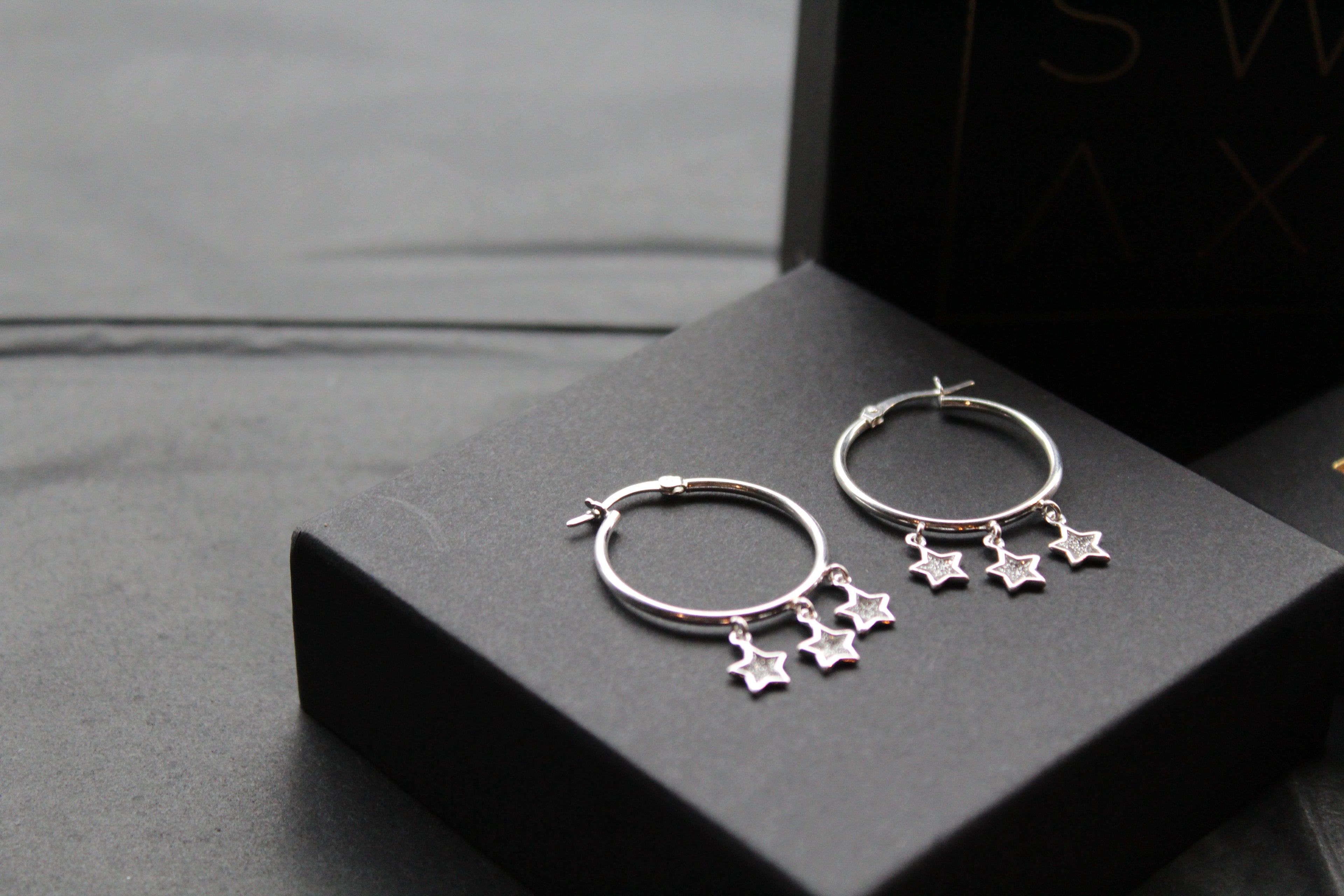Triple Stardust Silver Hoops