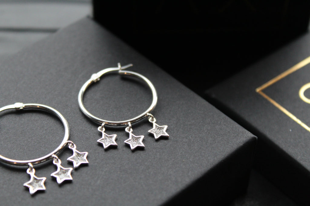 Triple Stardust Silver Hoops