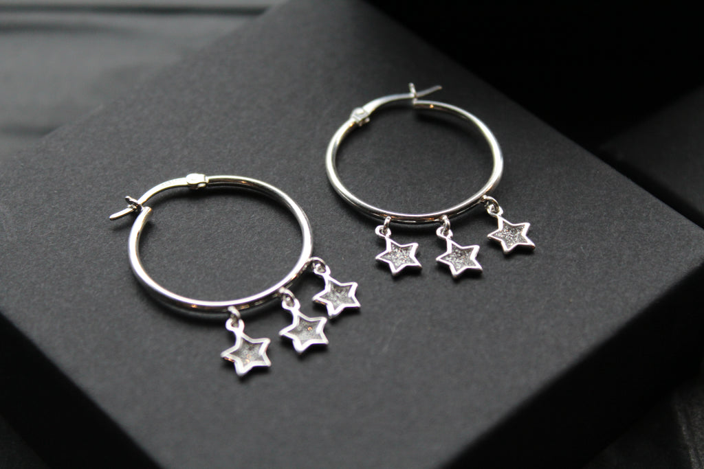 Triple Stardust Silver Hoops