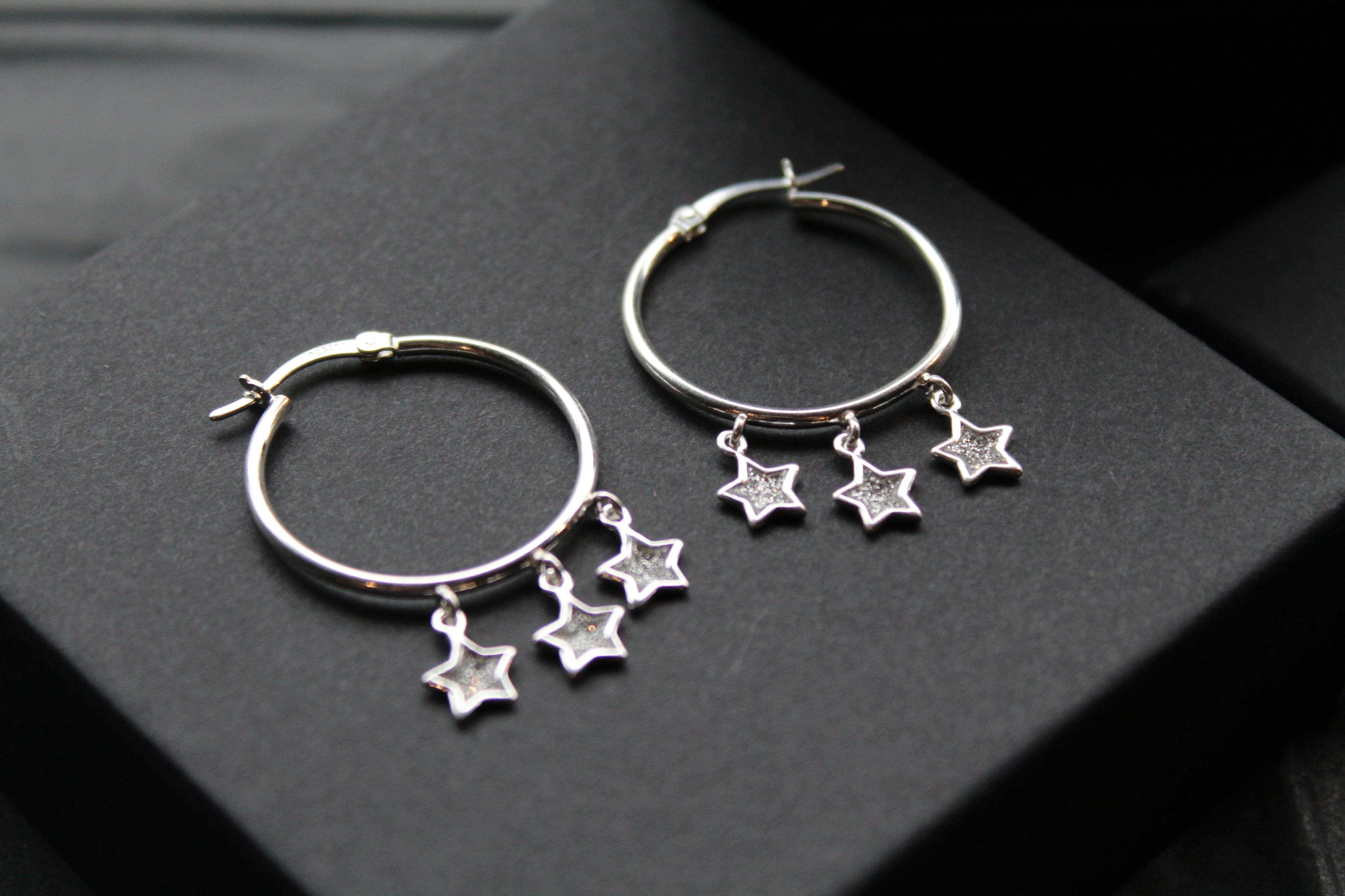 Triple Stardust Silver Hoops