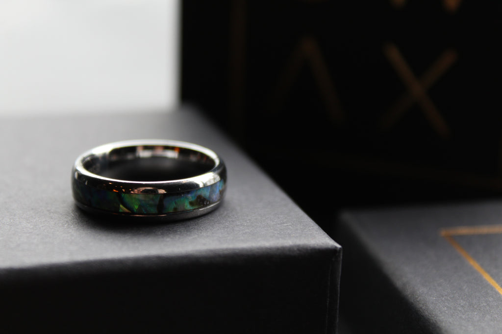 Tungsten Carbide Ring with Abalone Inlay
