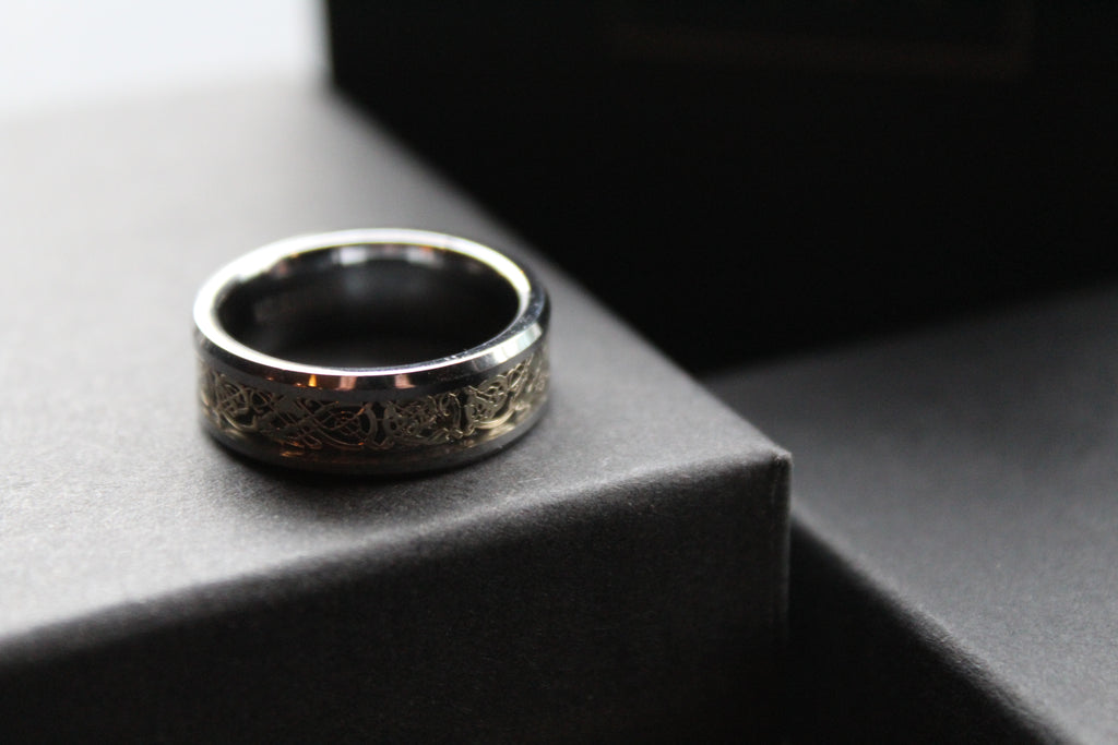 Tungsten Carbide Ring with Gold IP Celtic Inlay