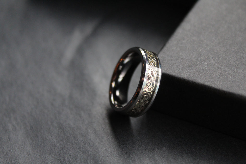 Tungsten Carbide Ring with Gold IP Celtic Inlay