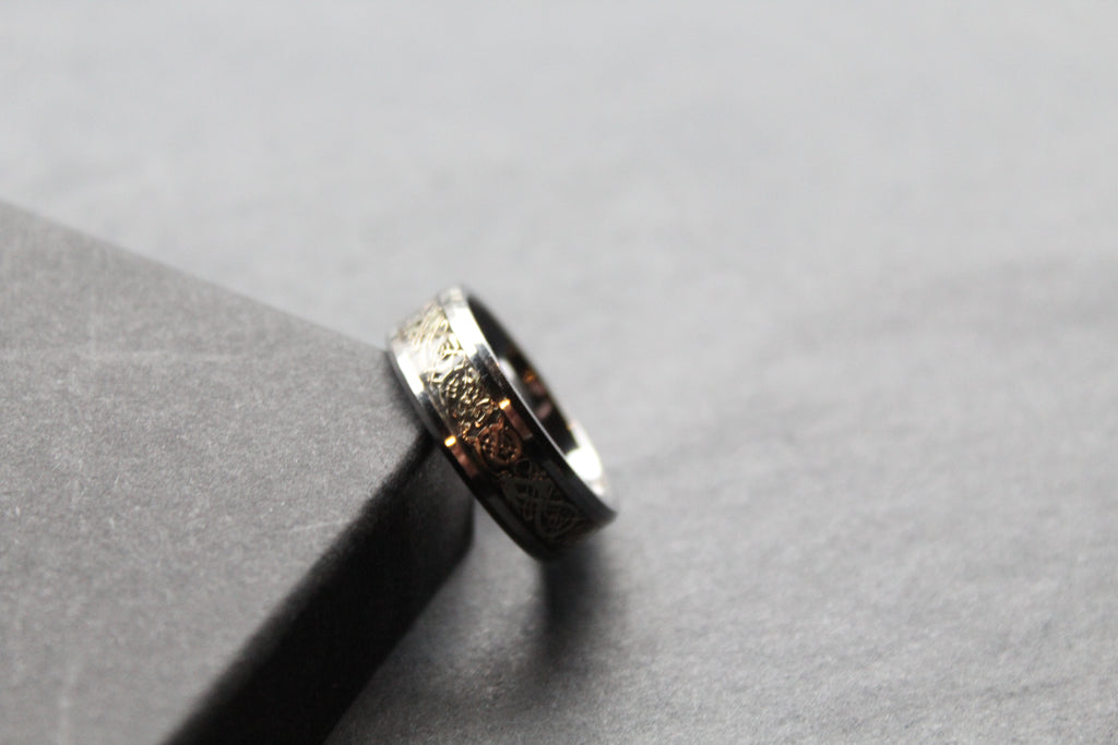 Tungsten Carbide Ring with Gold IP Celtic Inlay