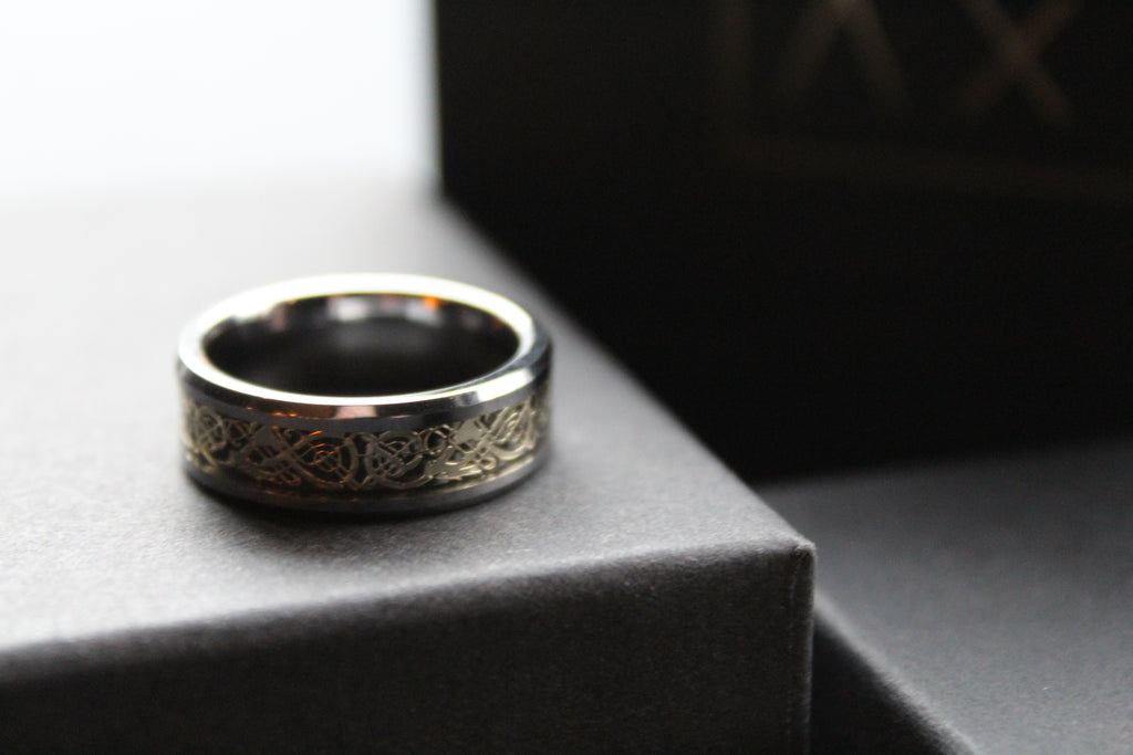 Tungsten Carbide Ring with Gold IP Celtic Inlay