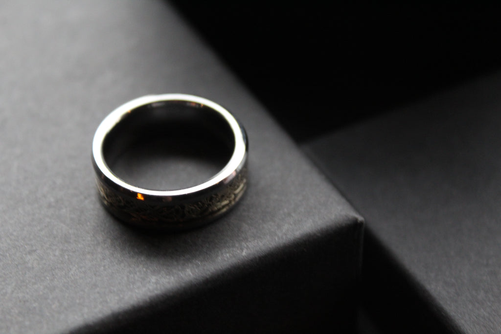 Tungsten Carbide Ring with Gold IP Celtic Inlay