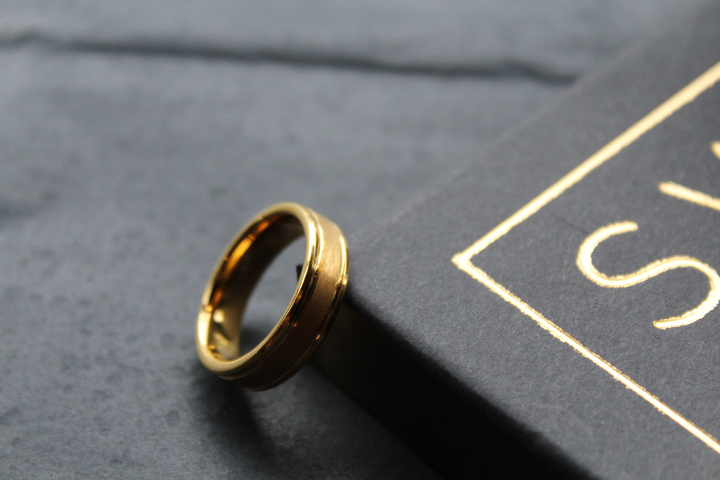 Tungsten Carbide Ring with Gold IP Plating