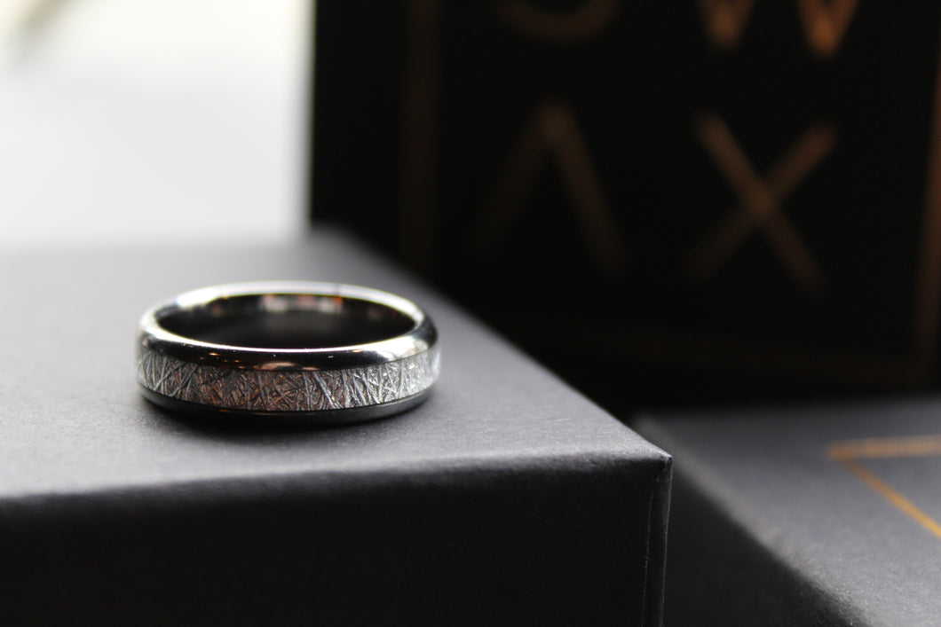 Tungsten Carbide Ring with Meteor Inlay
