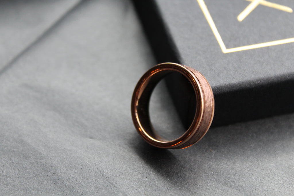 Tungsten Carbide Ring with Rose and Brown IP Plating