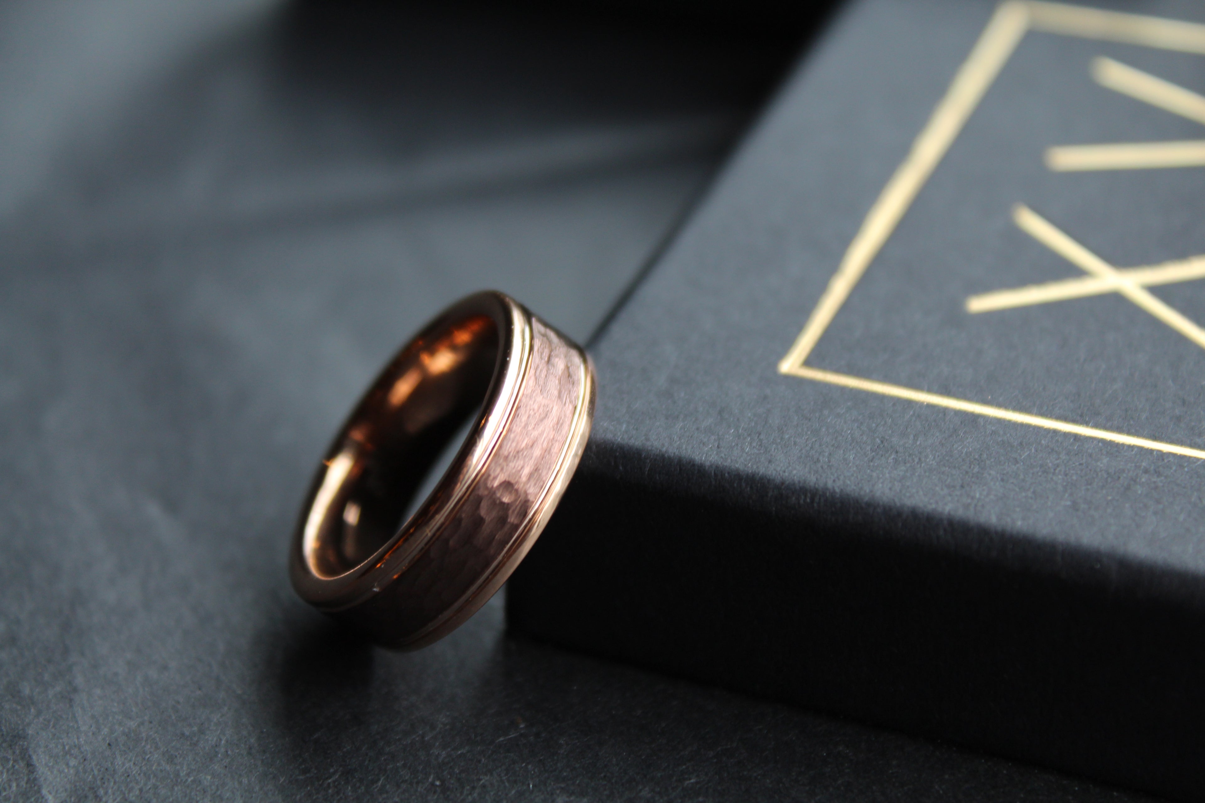 Tungsten Carbide Ring with Rose and Brown IP Plating