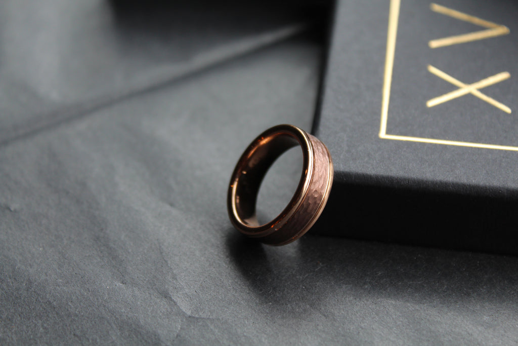 Tungsten Carbide Ring with Rose and Brown IP Plating