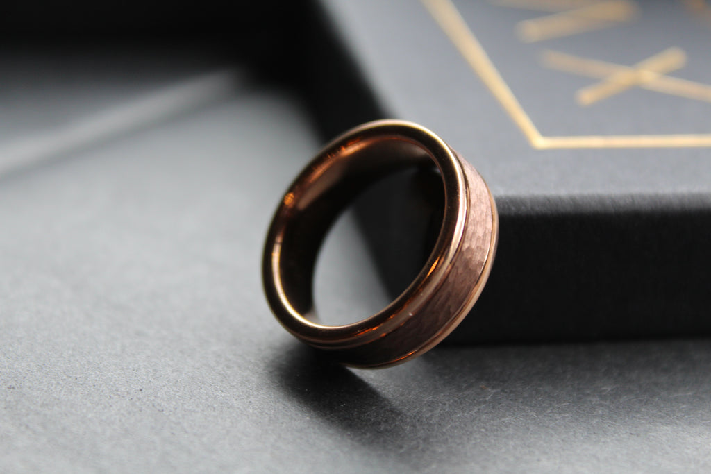 Tungsten Carbide Ring with Rose and Brown IP Plating