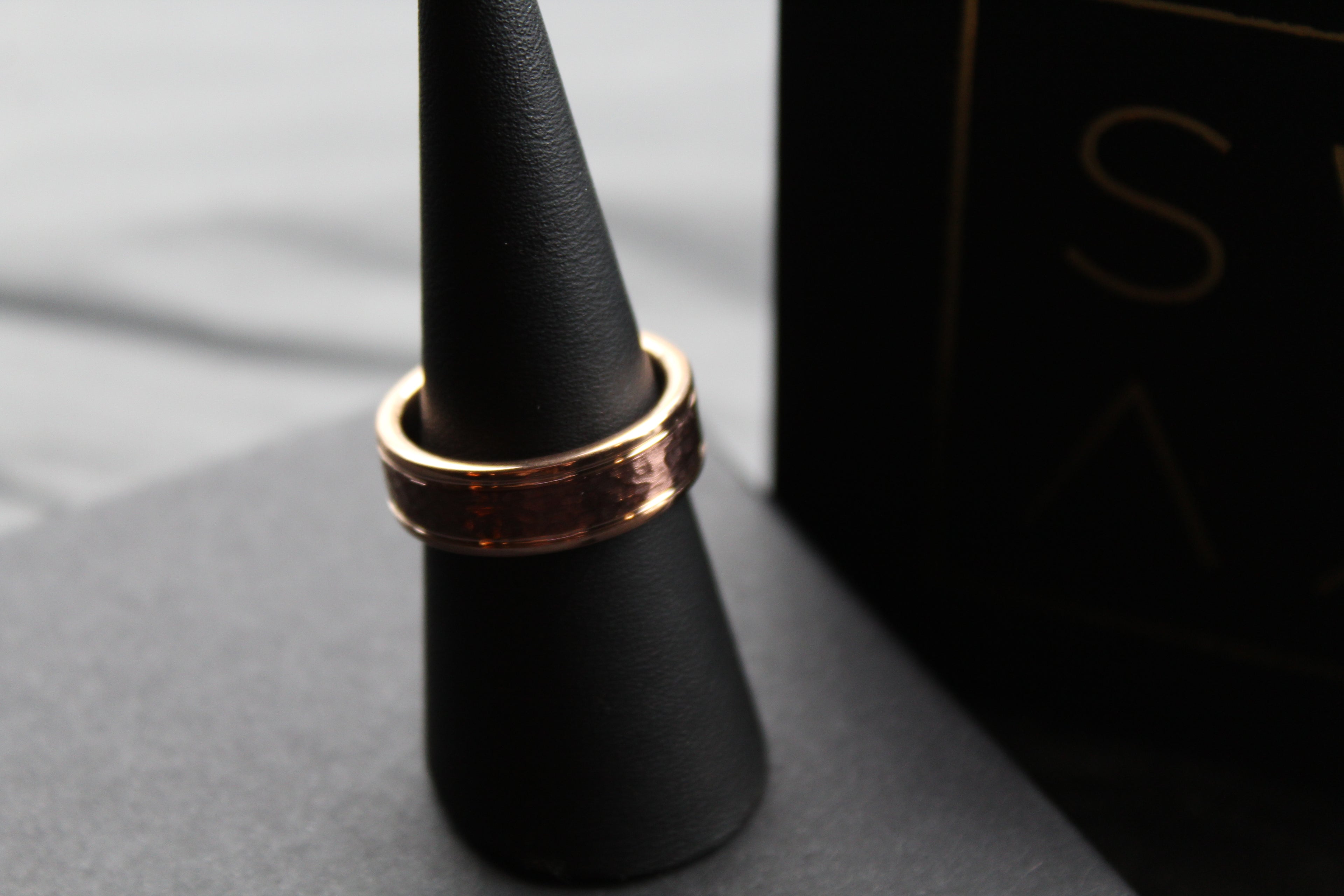 Tungsten Carbide Ring with Rose and Brown IP Plating