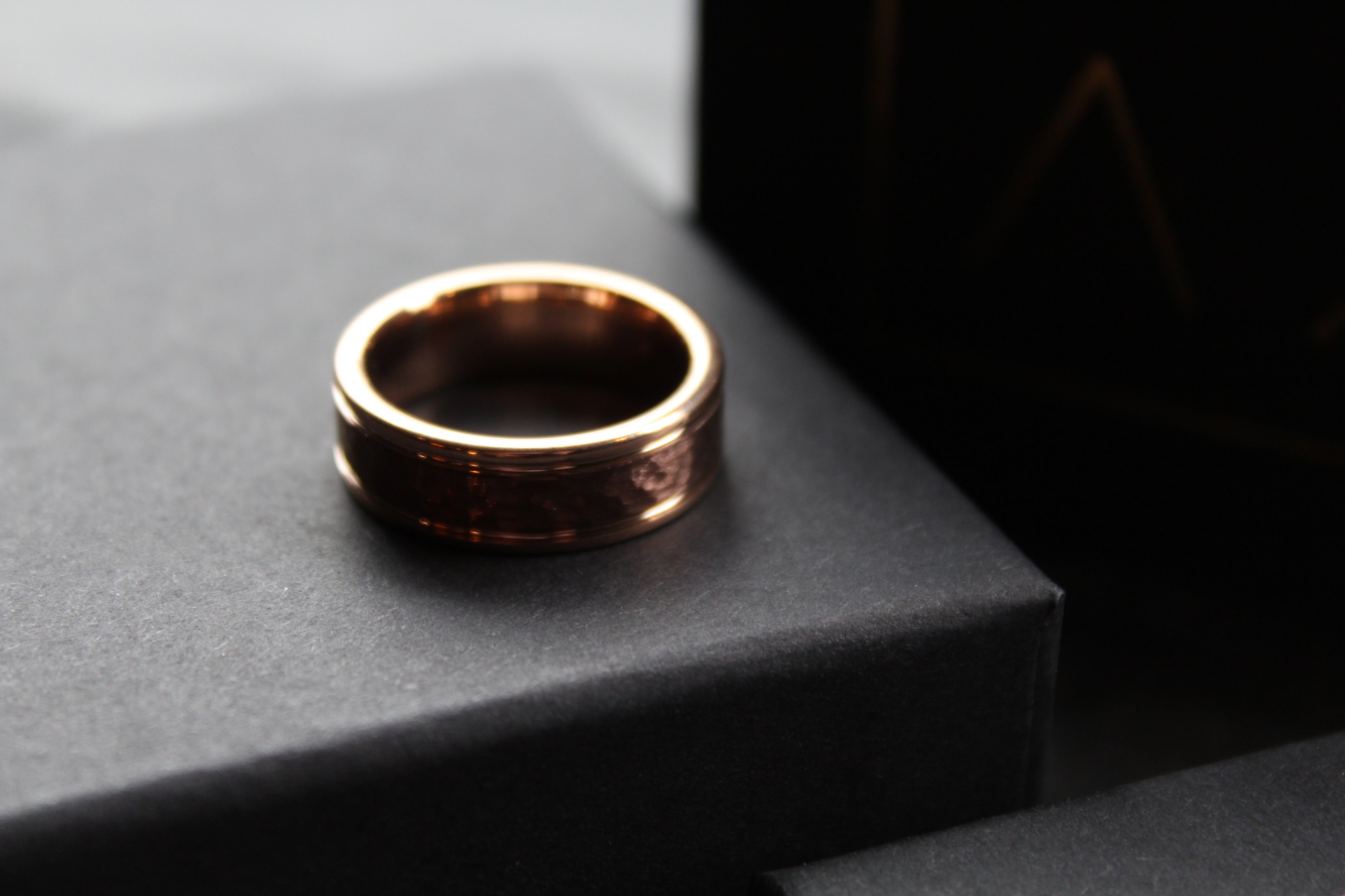 Tungsten Carbide Ring with Rose and Brown IP Plating