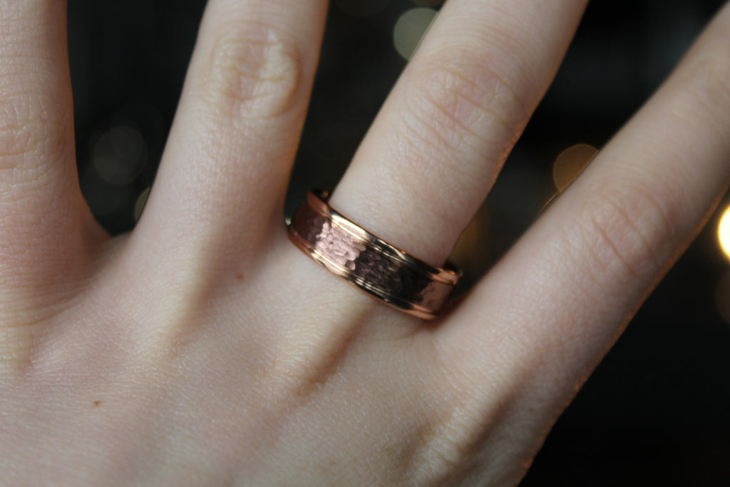 Tungsten Carbide Ring with Rose and Brown IP Plating