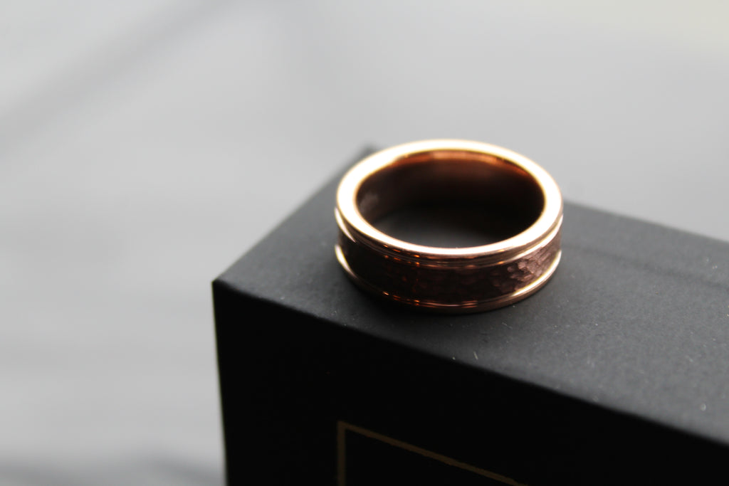 Tungsten Carbide Ring with Rose and Brown IP Plating