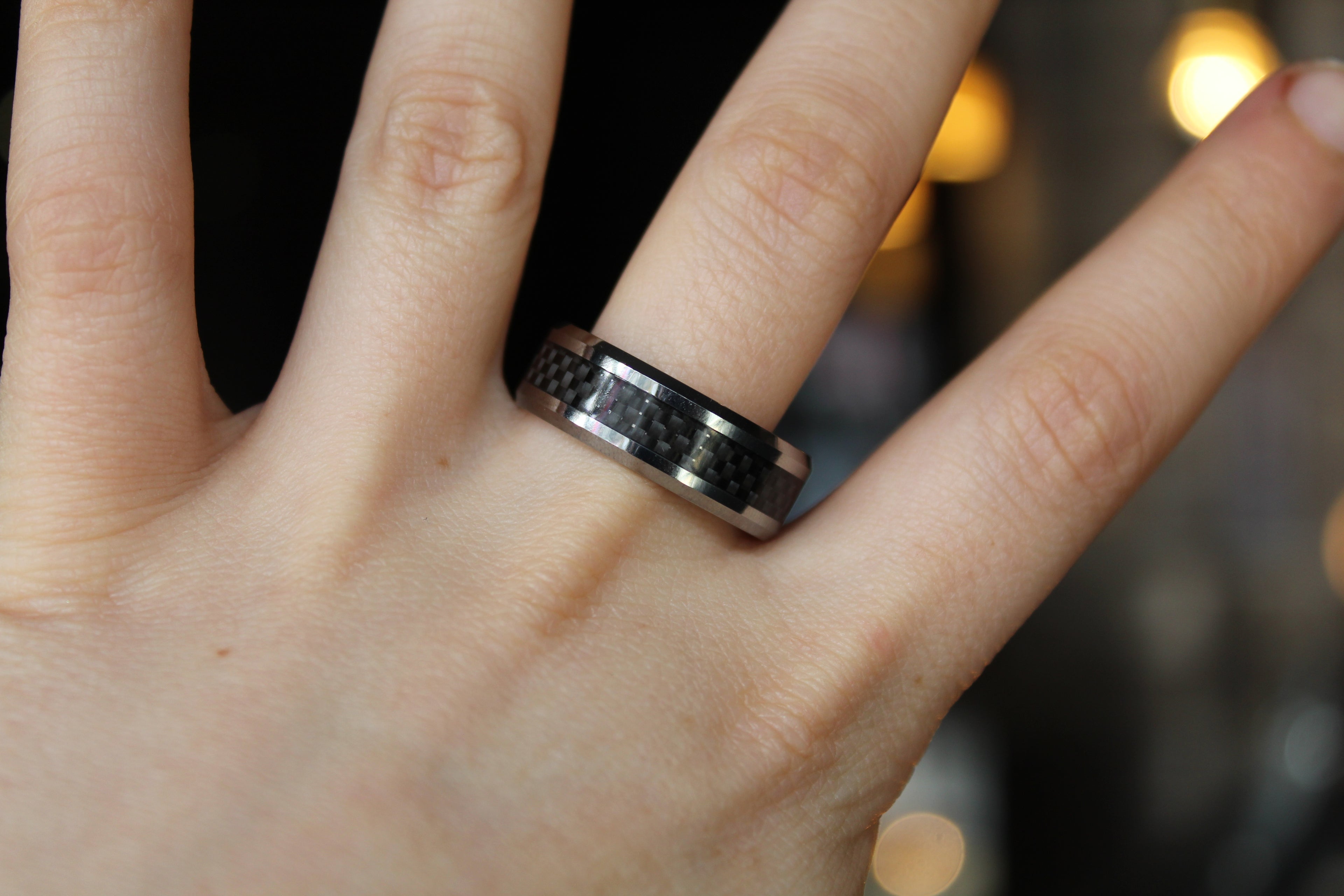 Tungsten Ring with Black Carbon Inlay