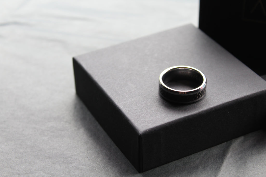 Tungsten Ring with Black Carbon Inlay
