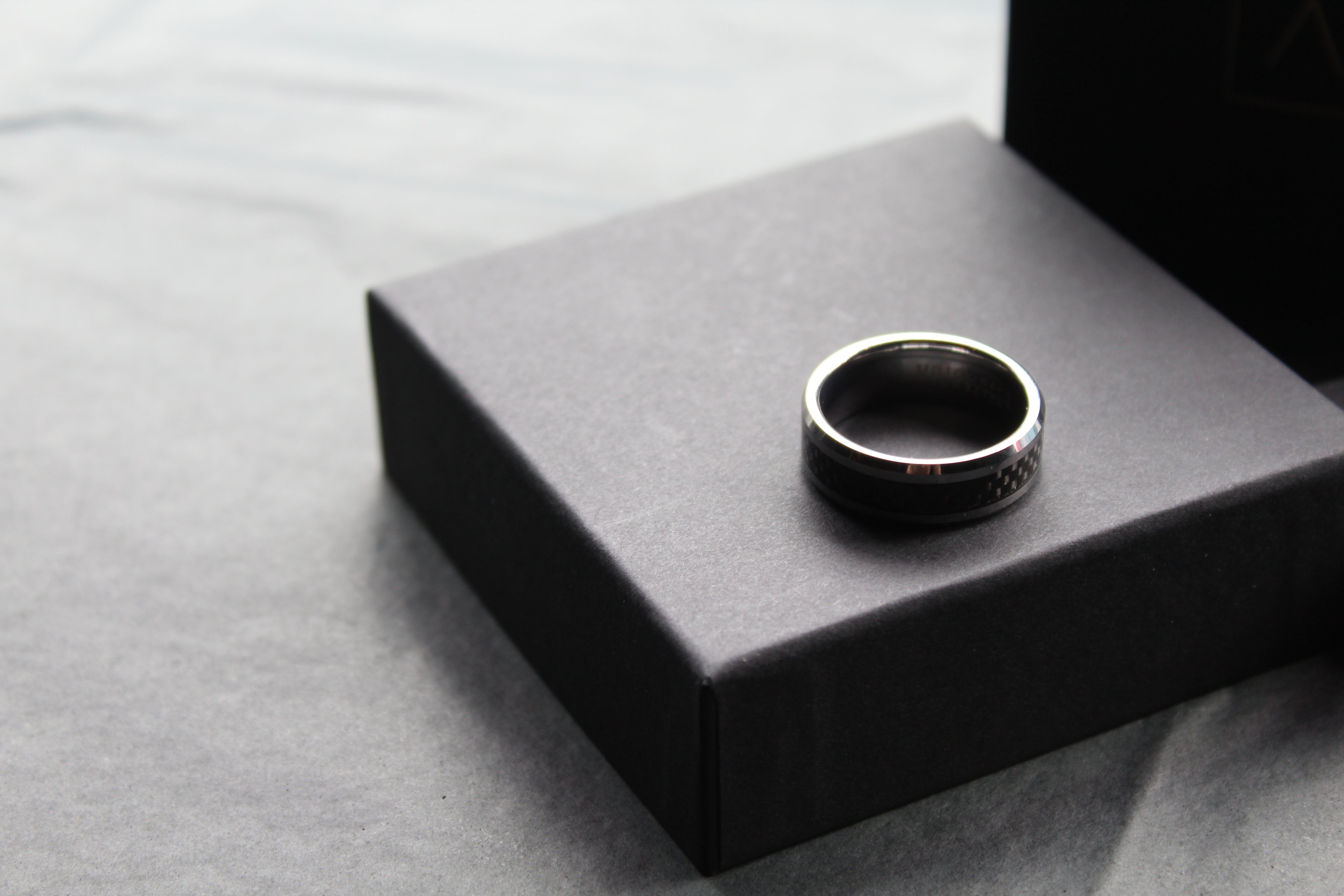 Tungsten Ring with Black Carbon Inlay