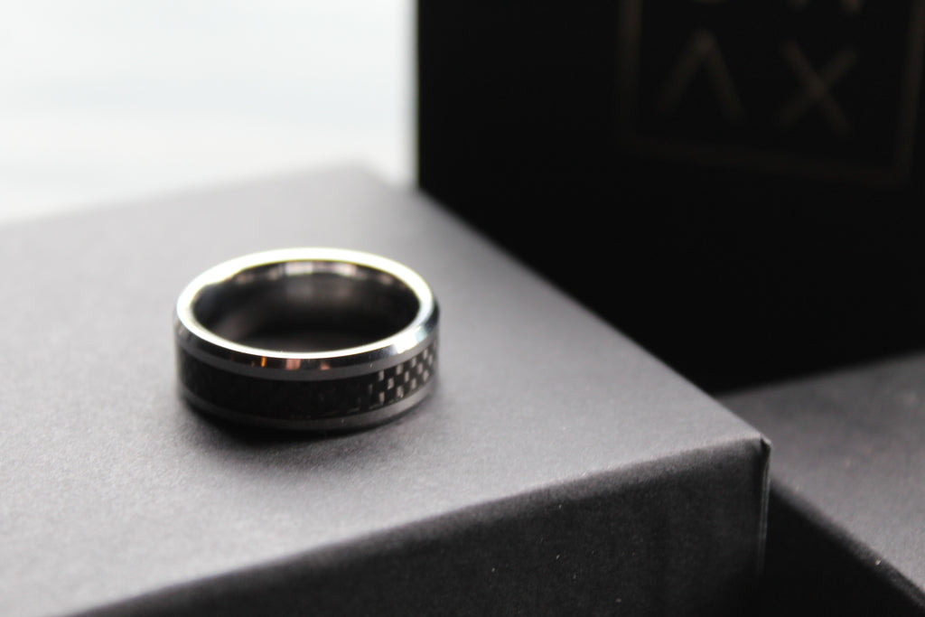 Tungsten Ring with Black Carbon Inlay