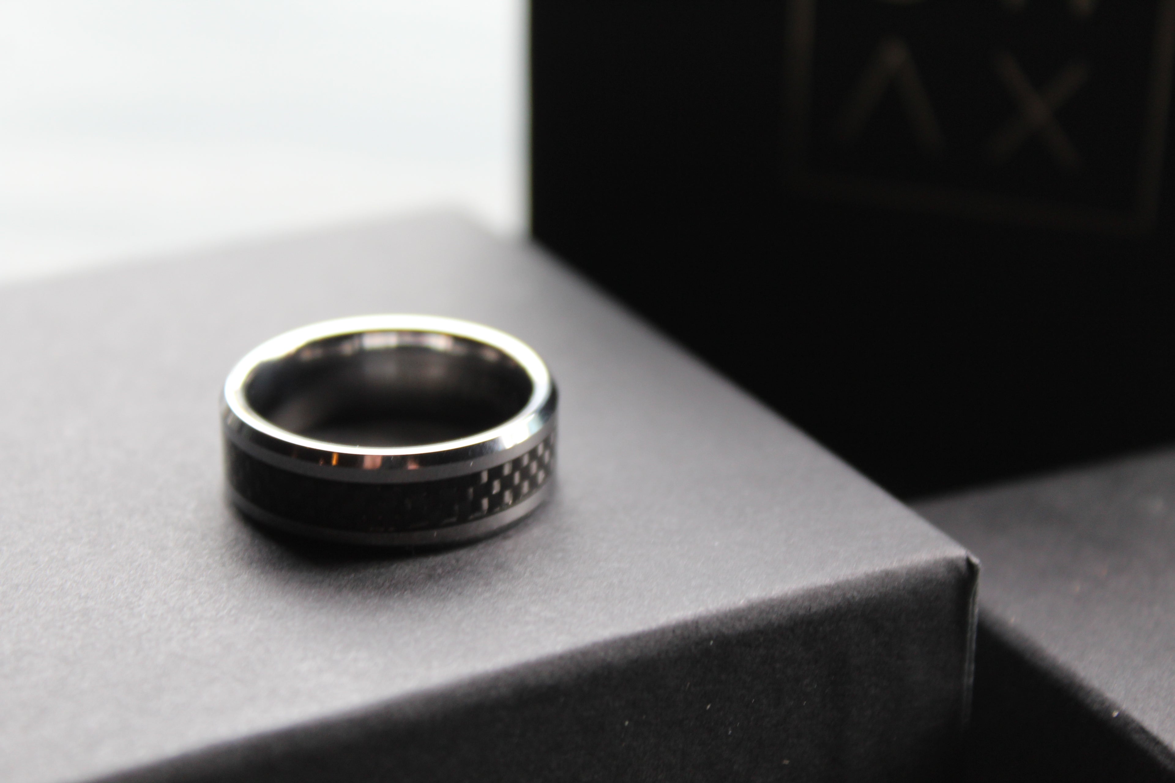 Tungsten Ring with Black Carbon Inlay