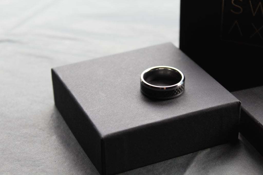 Tungsten Ring with Black Carbon Inlay