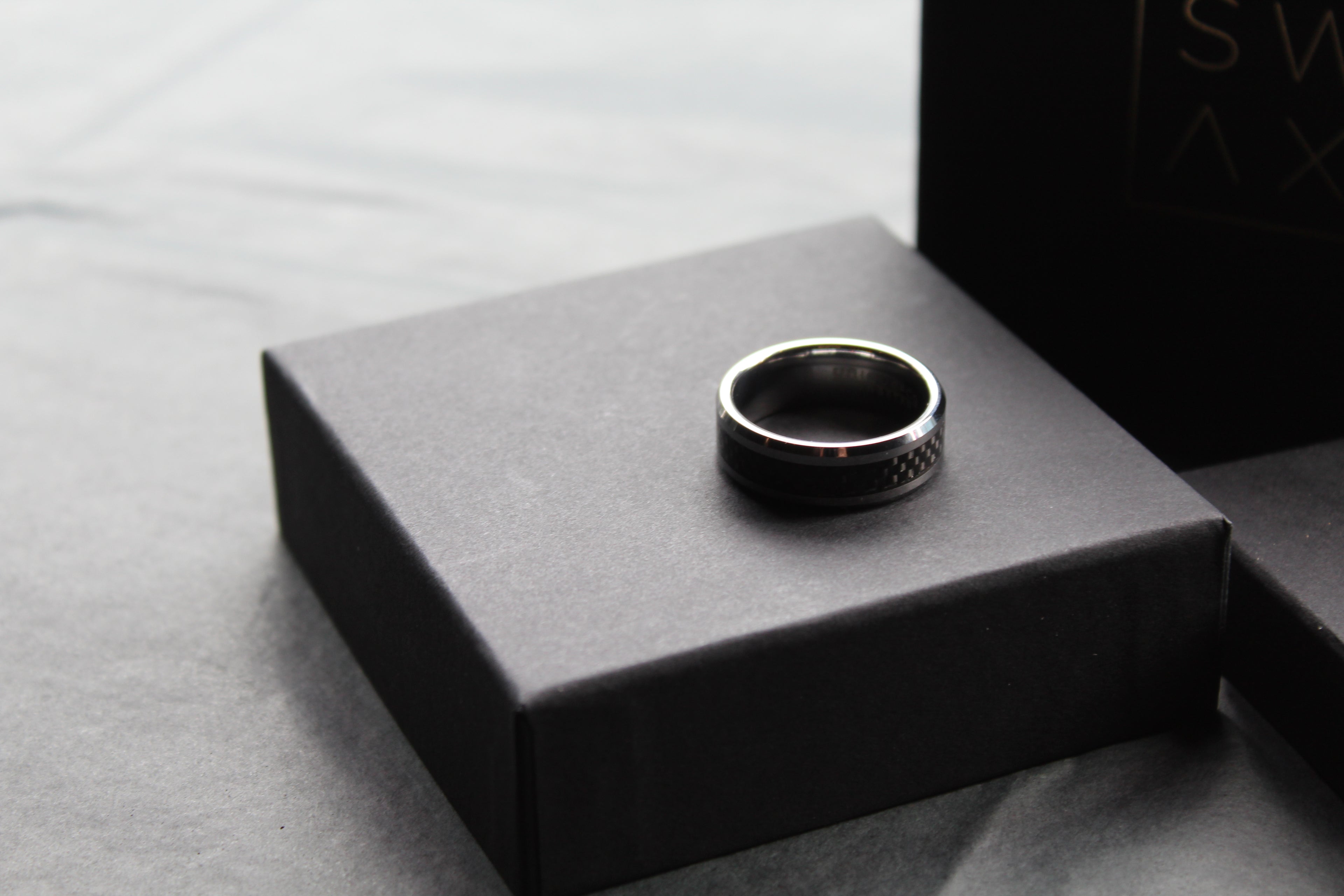 Tungsten Ring with Black Carbon Inlay