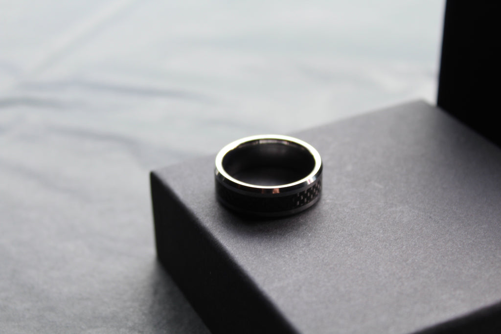 Tungsten Ring with Black Carbon Inlay